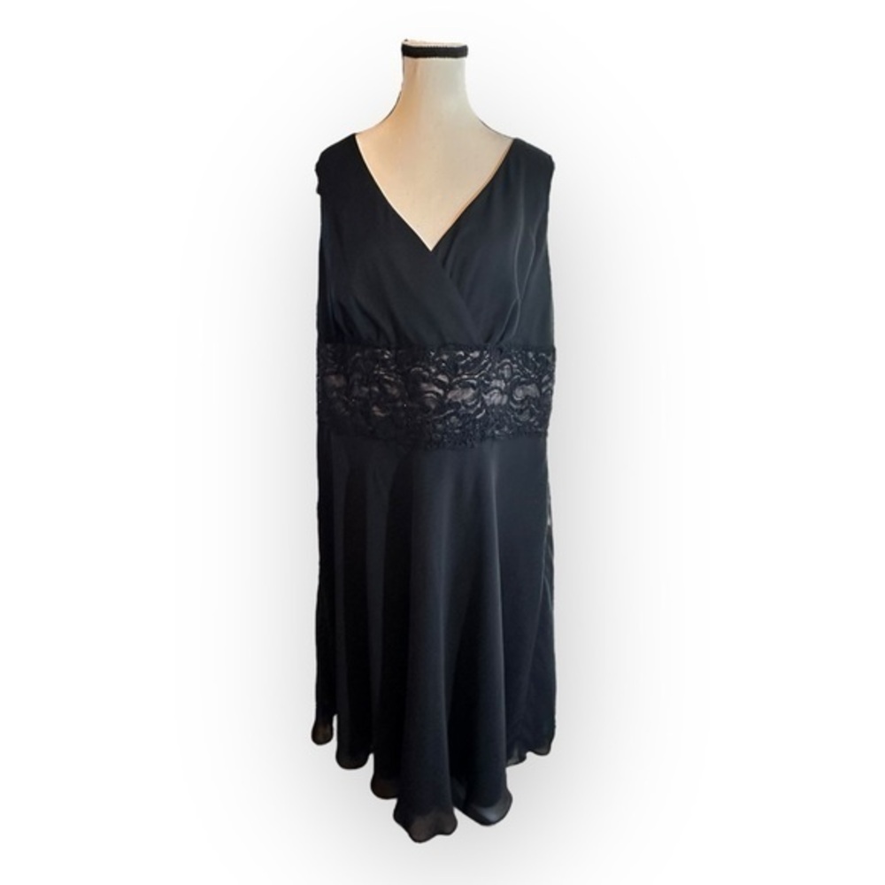 Women’s 20 R&M Richard’s Black Sleeveless Beaded Brocade Waist Evening Dress 2X
